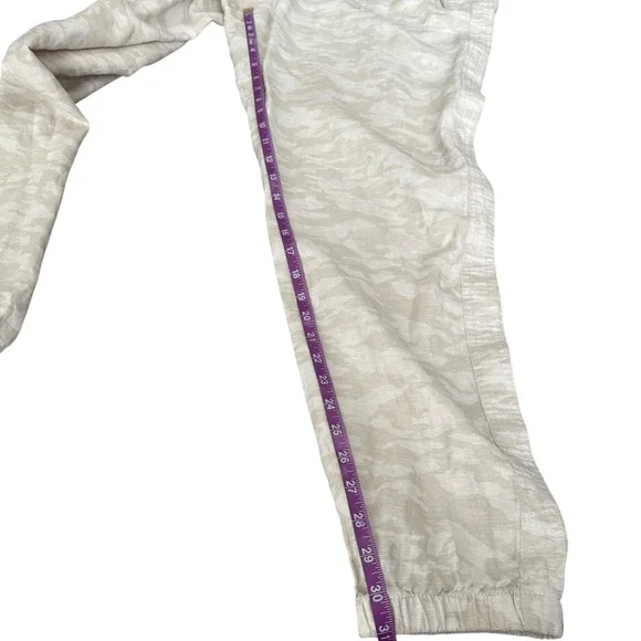 Athleta Cabo Tide Linen Jogger Pants Womens Size 16T Tall Beige Camo Drawstring - Picture 9 of 11